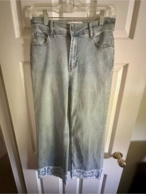 Charlies Light Blue Wide Leg Jeans with Lace Hem